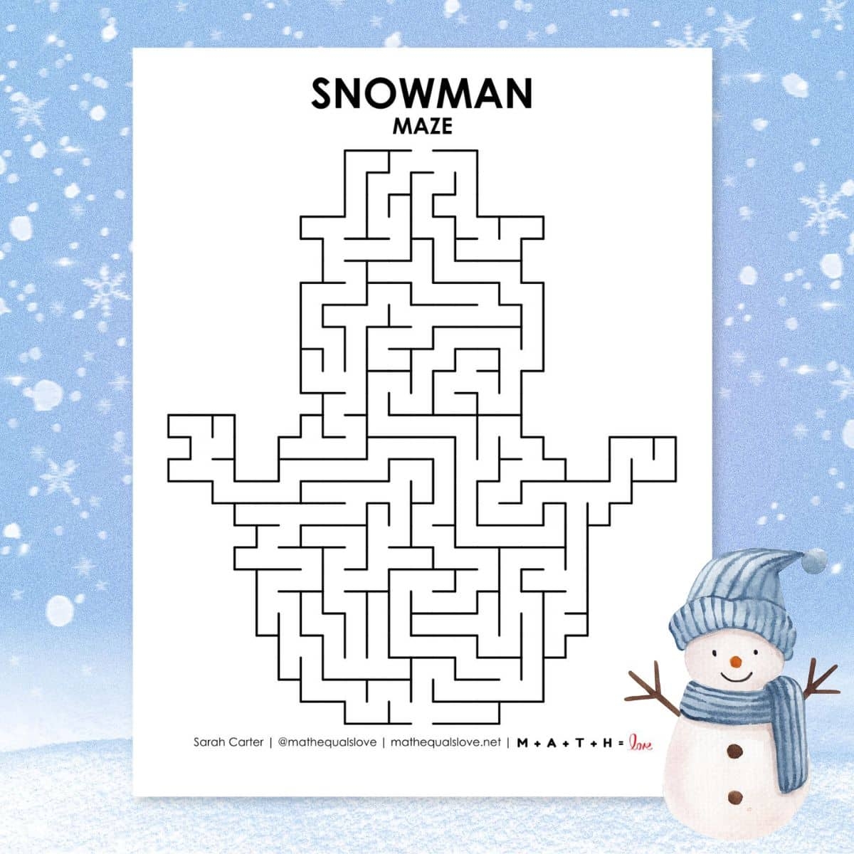 Snowman Maze Printable Math U003d Love