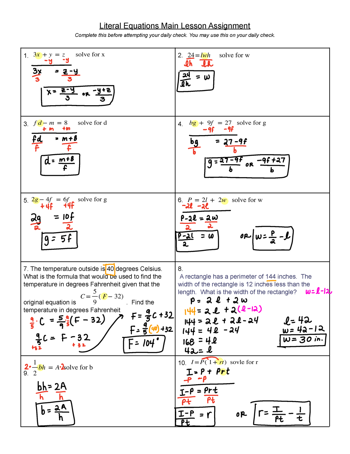 Literal Equations Maze Worksheet Answers