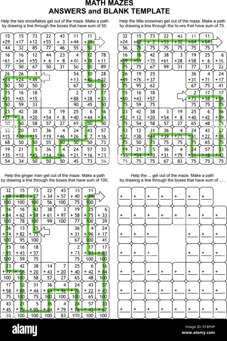 Solutions Or Answers For Previous 3 Math Mazes Plus Blank