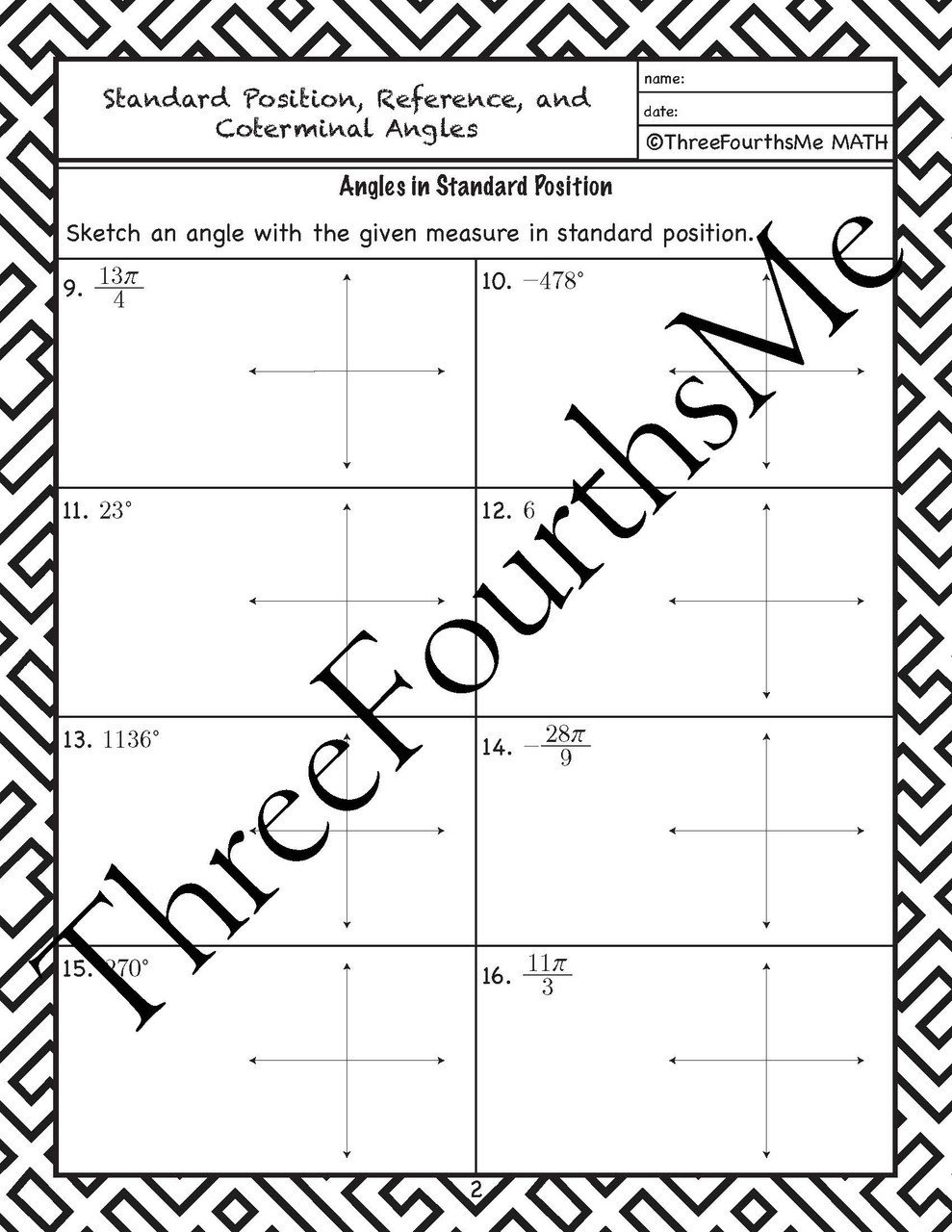 Coterminal Angles Maze Worksheet Answers