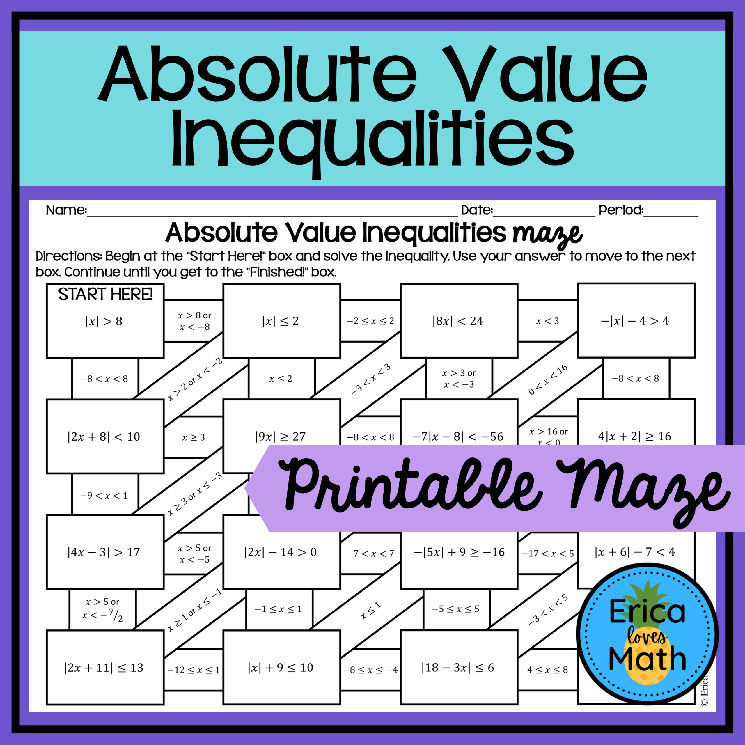 Solving Absolute Value Inequalities Activity Maze Made By Teachers Worksheets Library