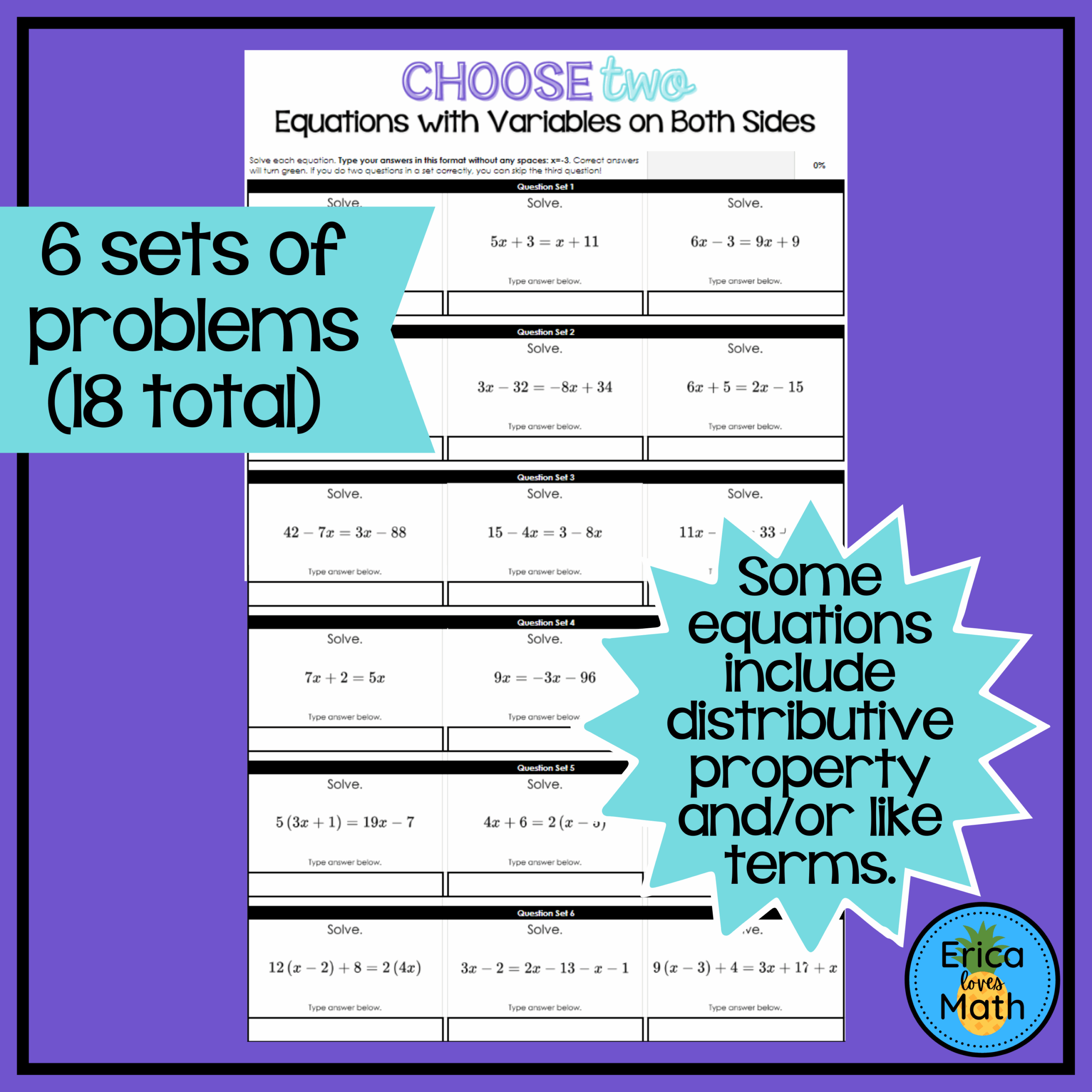 Solving Equations With Variables On Both Sides Digital Activity Choose Two Classful