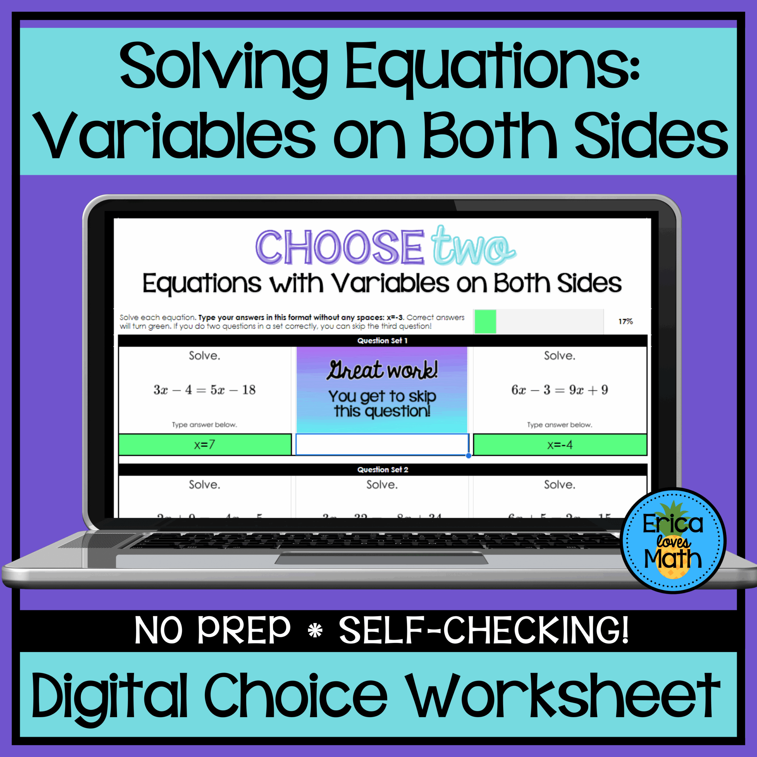 Solving Equations With Variables On Both Sides Digital Activity Choose Two Classful