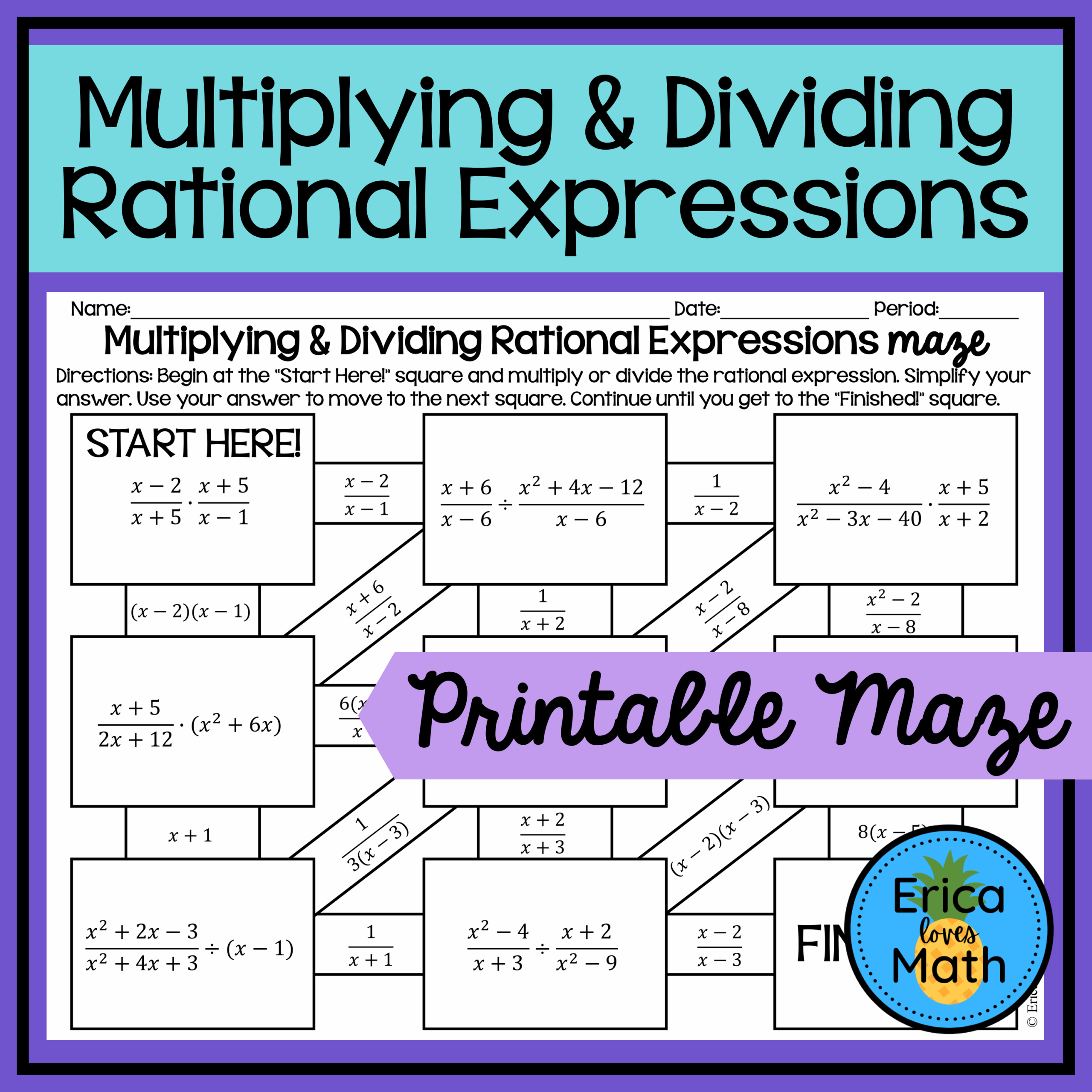 Solving Quadratic Equations By Factoring Activity Maze Made By 
