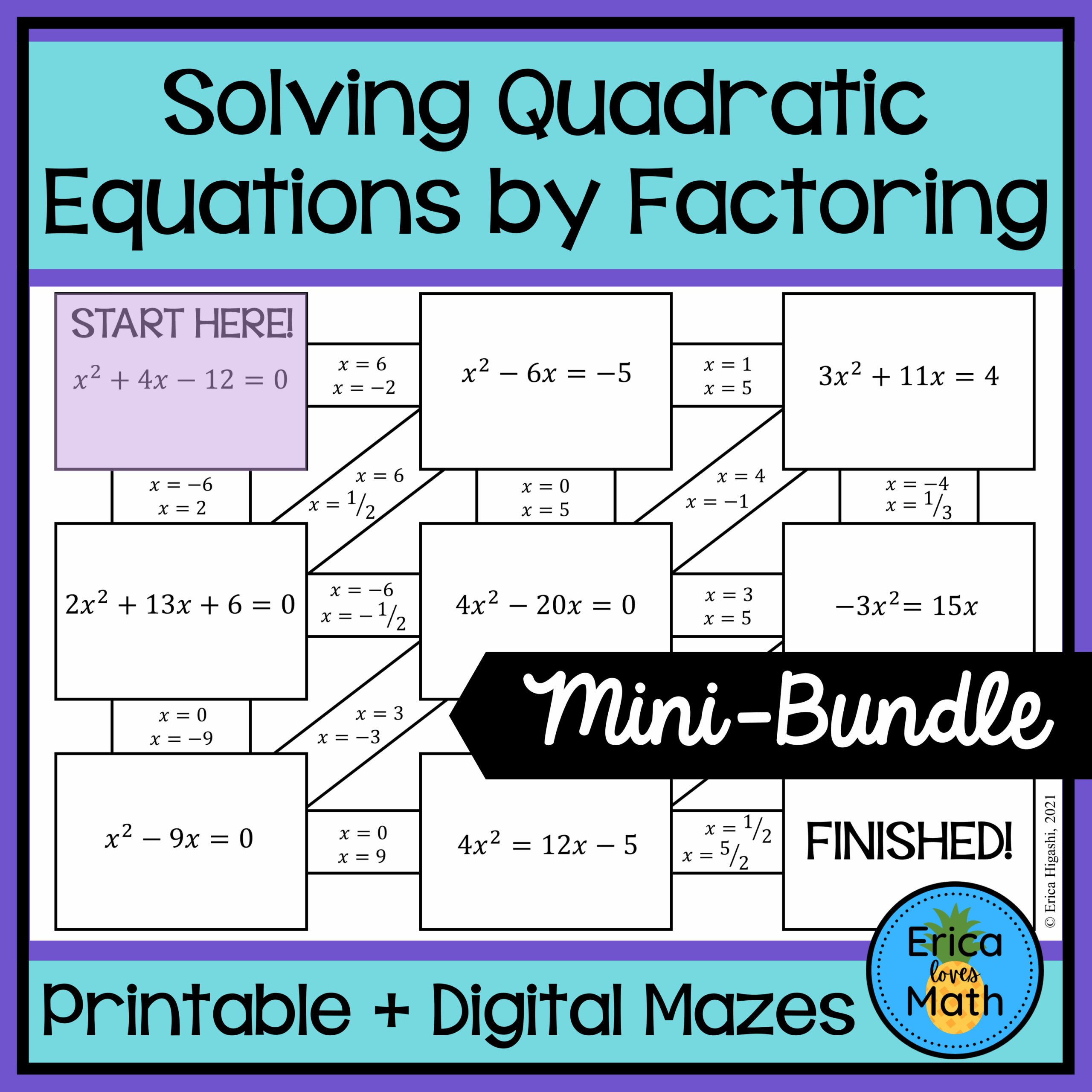 Solving Quadratic Equations By Factoring Activity Printable U0026 Digital Maze Classful