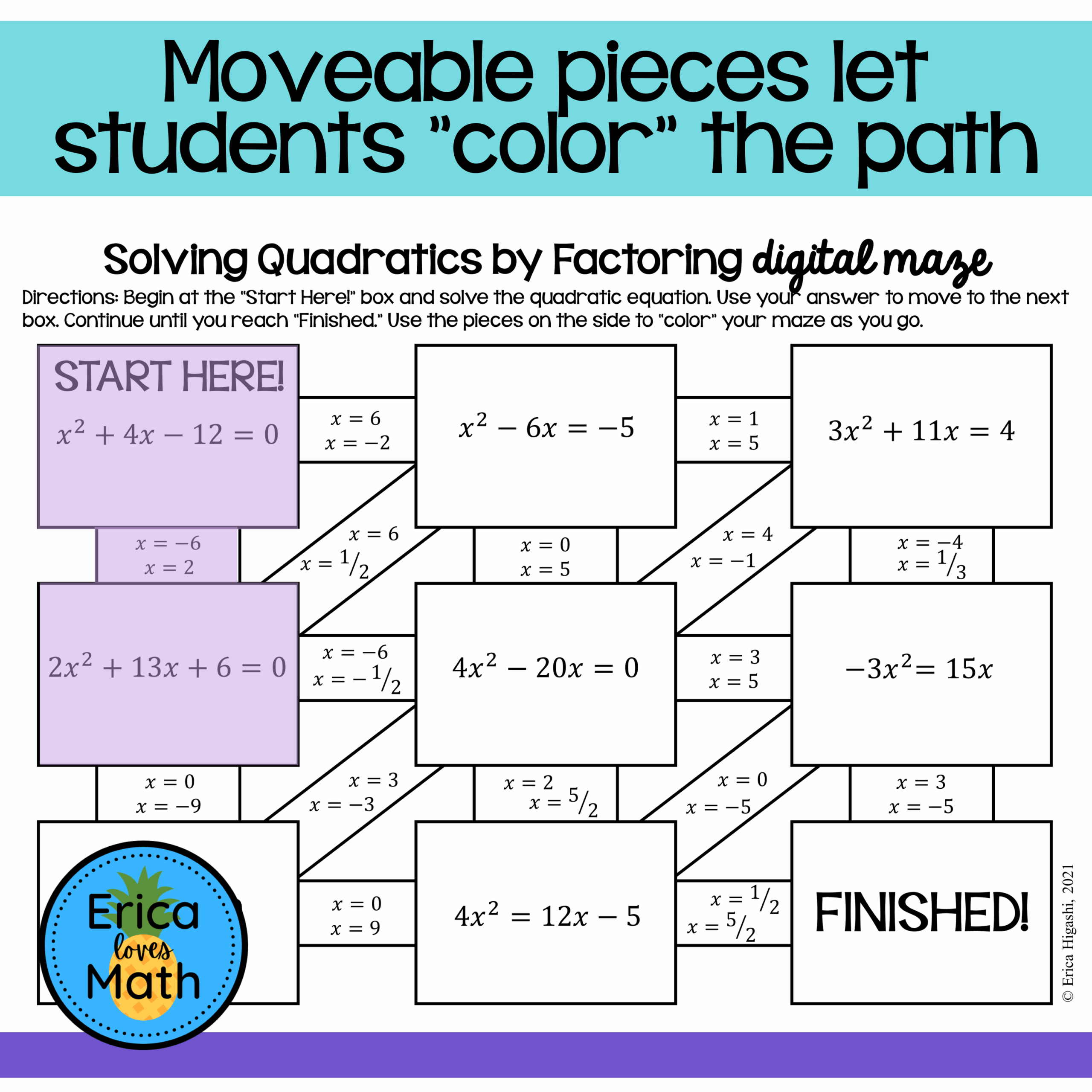 Solving Quadratic Equations By Factoring Digital Activity Maze Classful