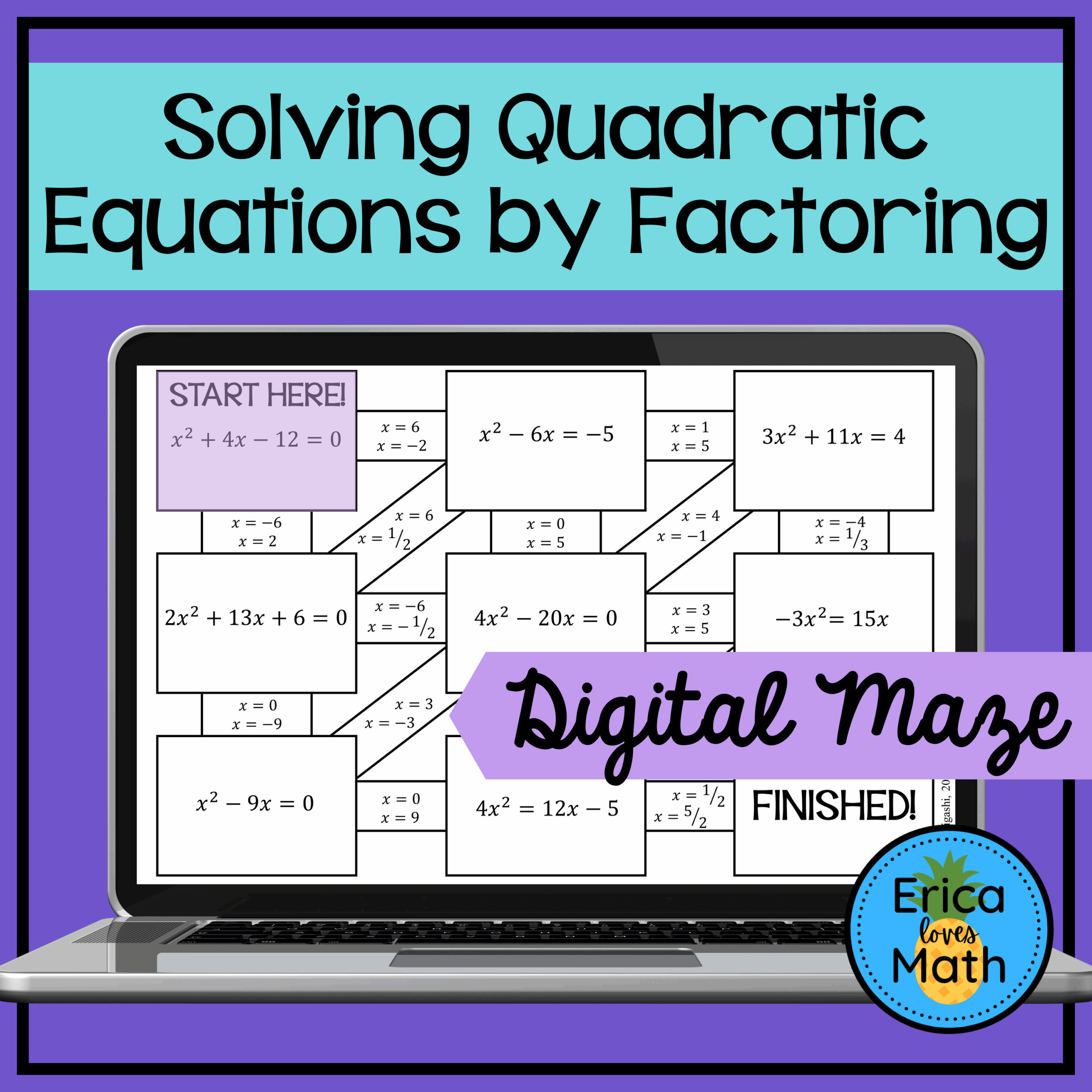 Solving Quadratic Equations By Factoring Digital Activity Maze Made By Teachers