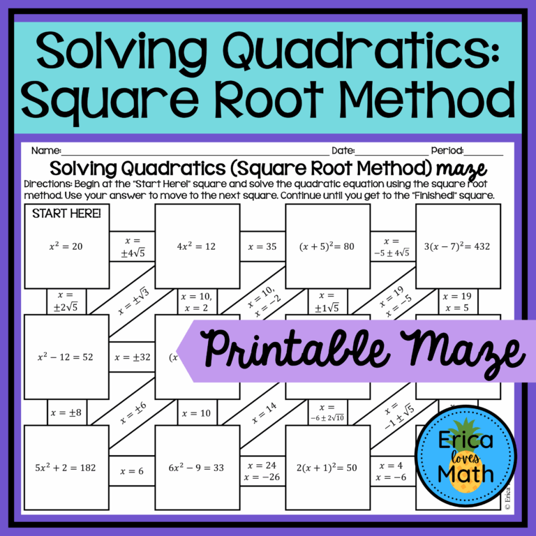Solving Quadratic Equations By Square Root Method Activity Maze Classful