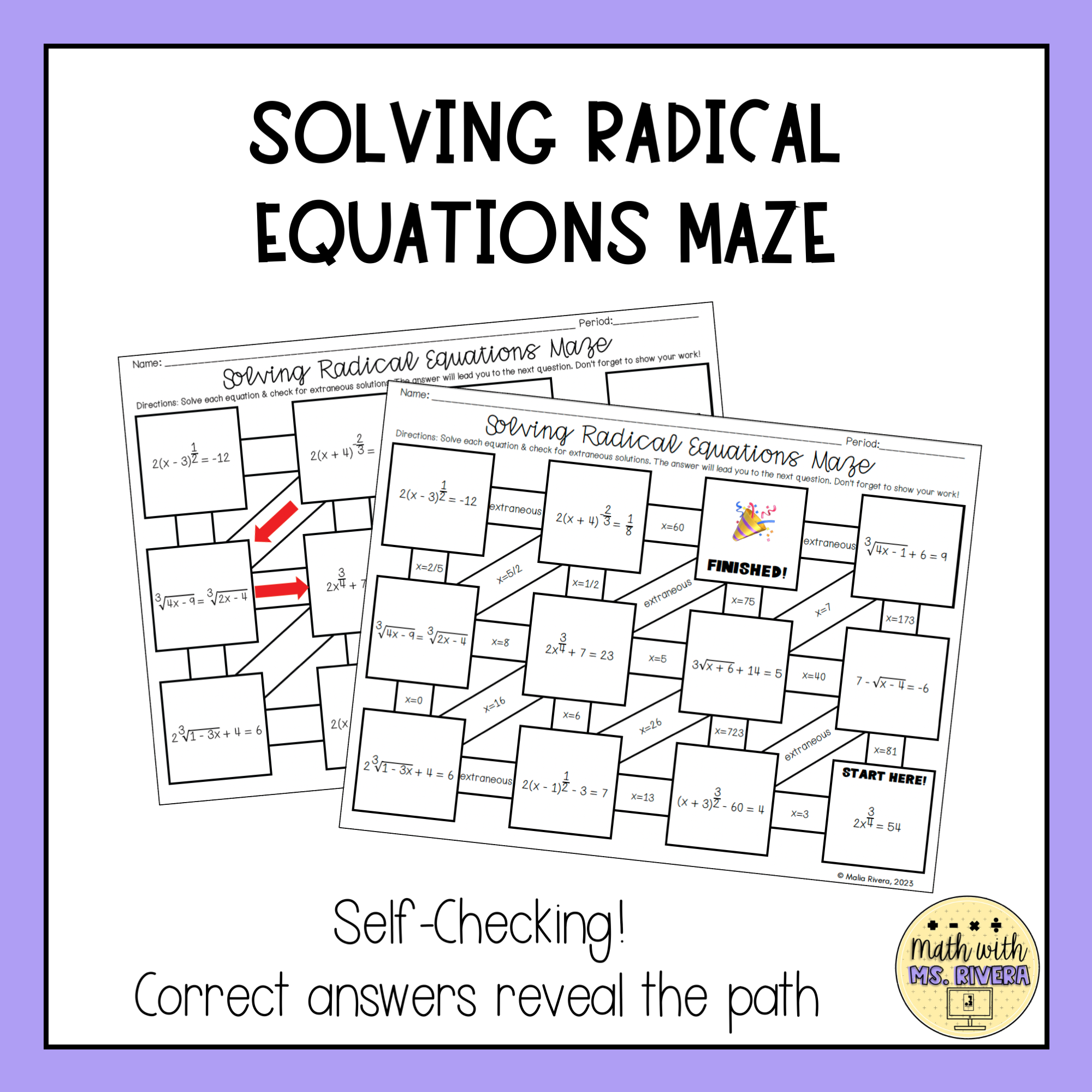 Solving Radical Equations Maze Worksheet Made By Teachers