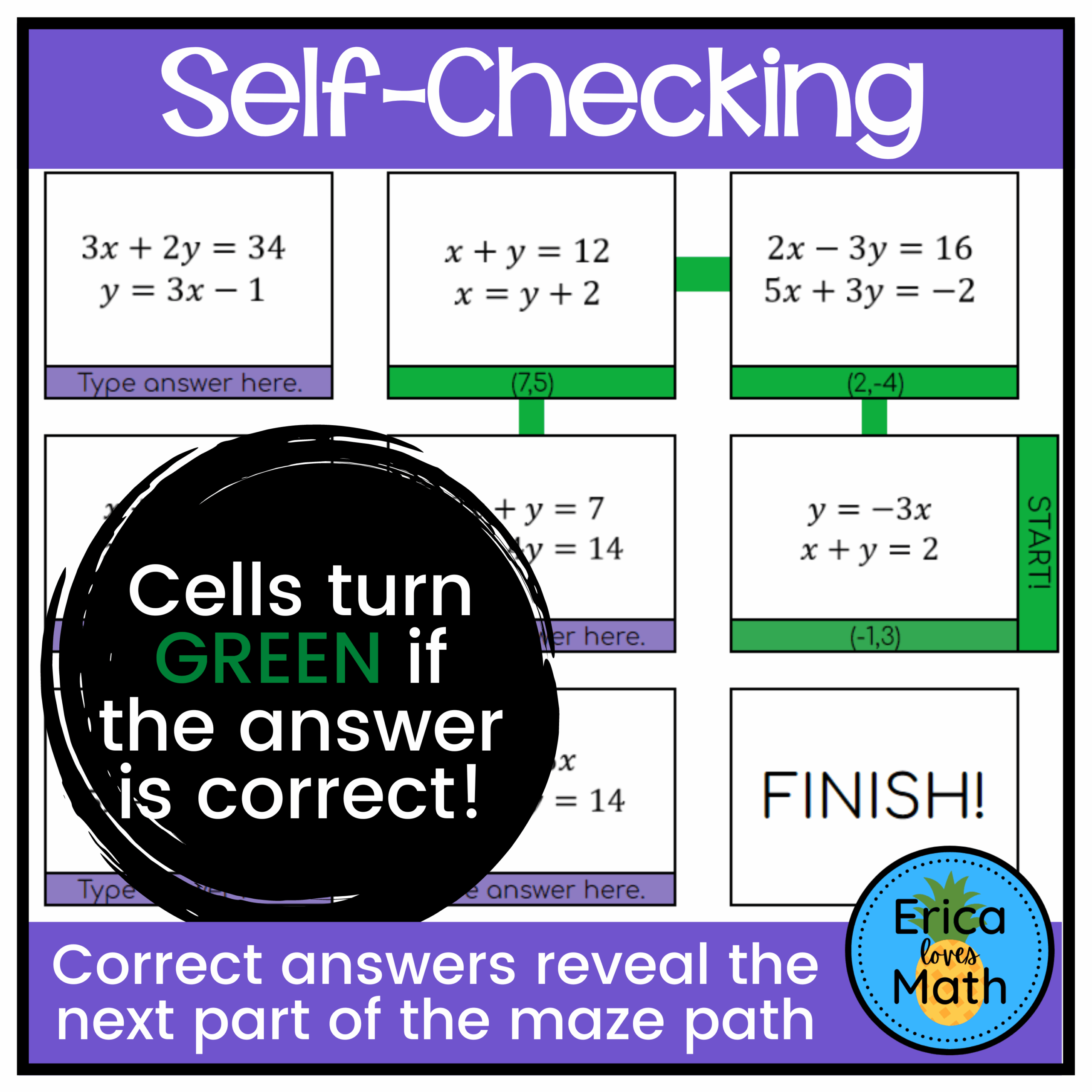 Solving Systems Of Equations Digital Activity Self Checking Maze Made By Teachers