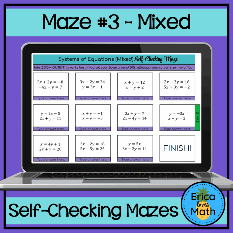 Solving Systems Of Equations Digital Activity Self Checking Maze Made By Teachers