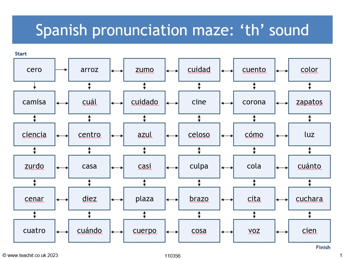Spanish Maze Worksheet
