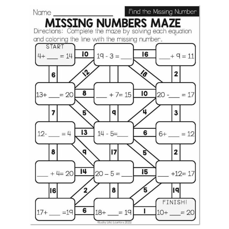 Spring Early Finishers 1st Grade Math Find The Missing Number Missing Numbers Maze Lucky Little Learners