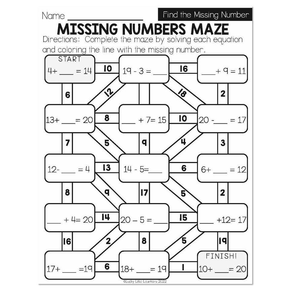 Spring Early Finishers 1st Grade Math Find The Missing Number Missing Numbers Maze Lucky Little Learners