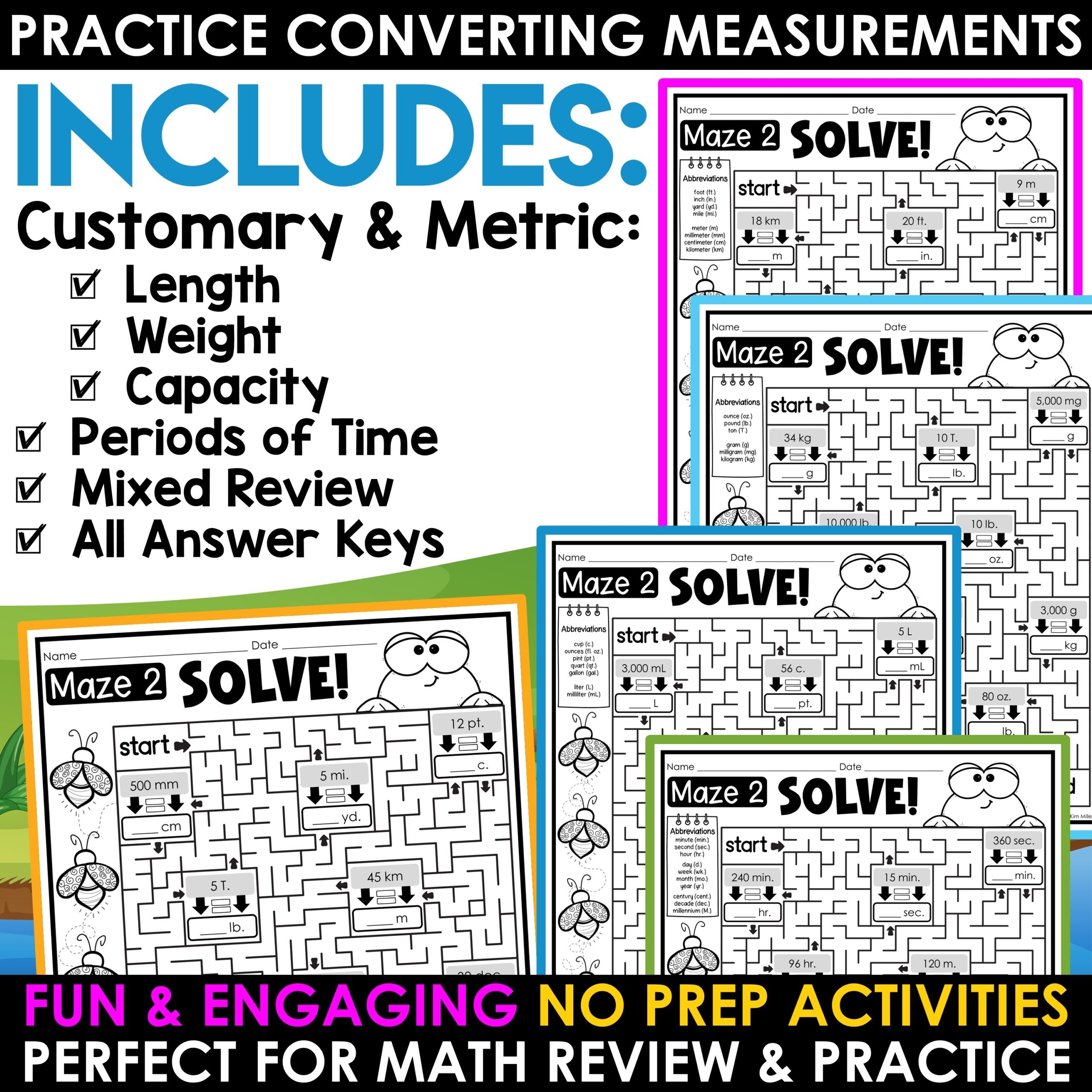 Spring Math Activities 4th Grade Measurement Conversions Worksheets Math Mazes A Love Of Teaching Kim Miller