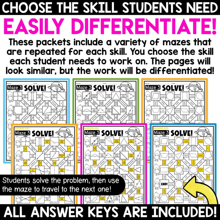 Spring Math Mazes Worksheets Measurement Area Perimeter Angles 2D Shapes BUNDLE A Love Of Teaching Kim Miller