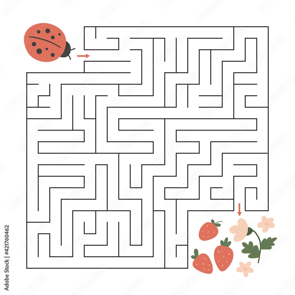 Spring Maze Game For Children And Adults Help The Ladybug Find Right Way To Strawberries Educational Worksheet Cute Hand Drawn Character Stock Vector Adobe Stock