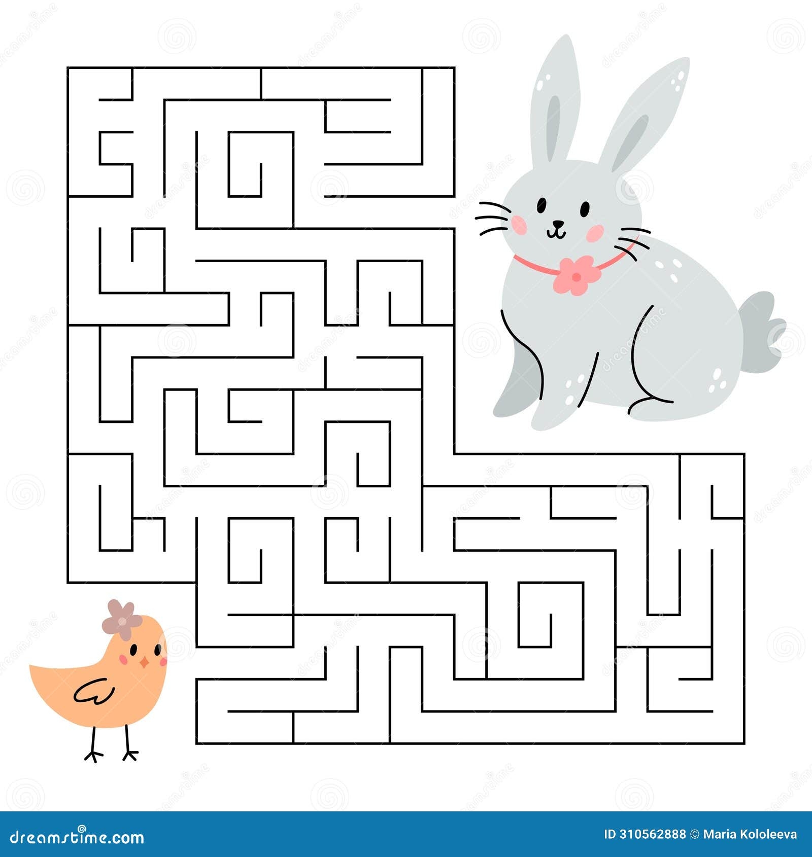 Spring Maze Game For Kids Cute Bunny Looking For A Way To The Chick Happy Easter Printable Worksheet Stock Vector Illustration Of Search Learning 310562888