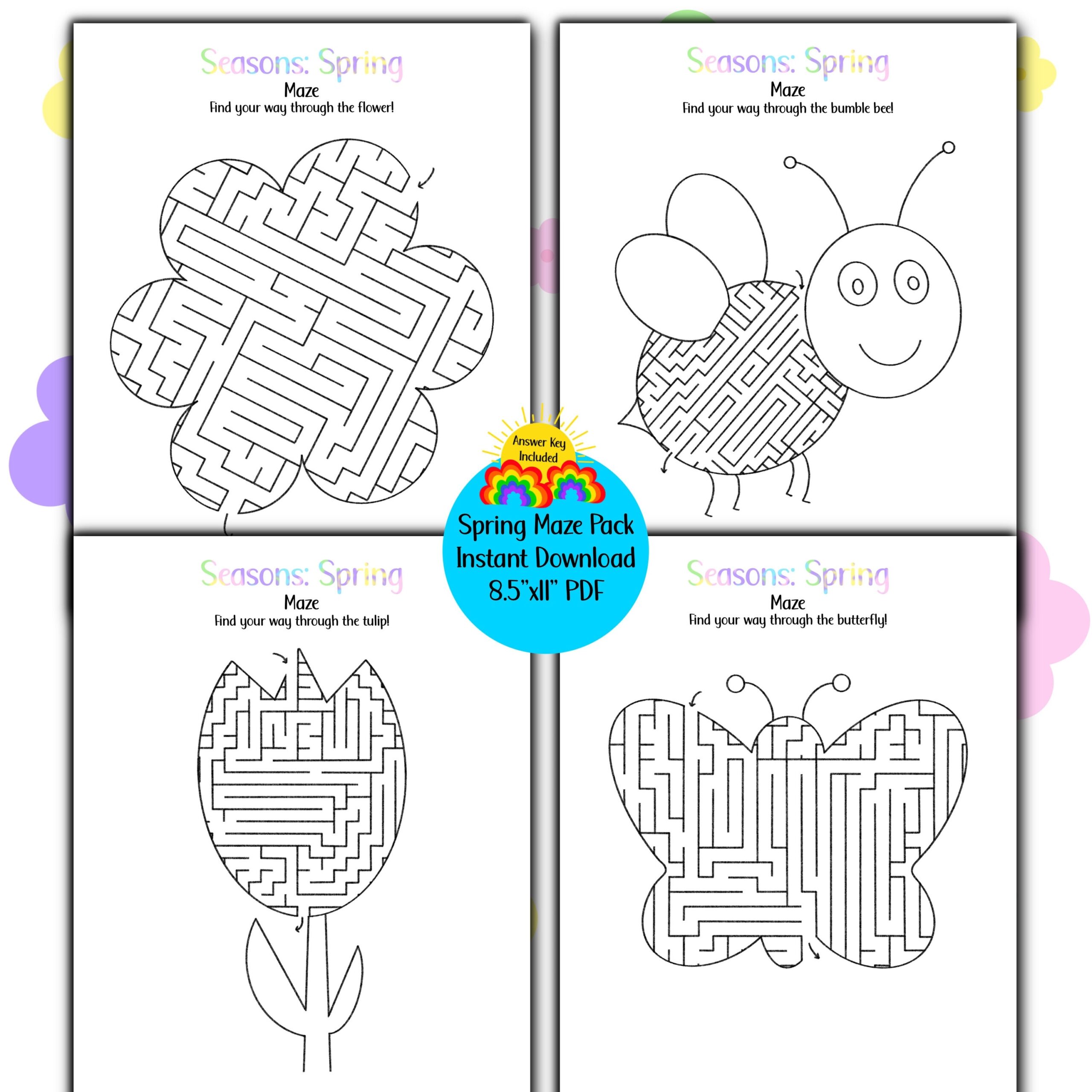 Spring Maze Pack For Kids Printable Seasonal Spring Activities For Kids Classroom Butterfly Activity Sheet PDF Flower Maze For Kids Etsy