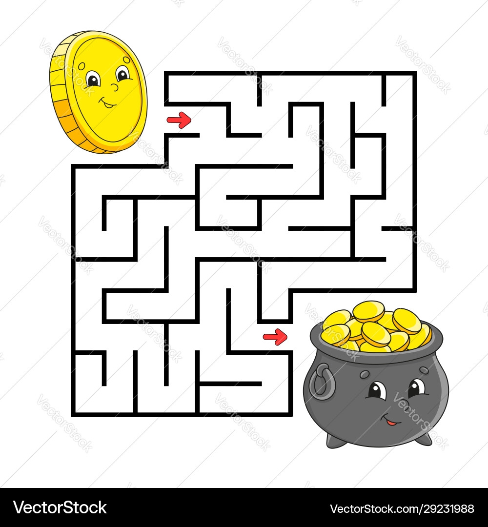 Square Maze Game For Kids Coin And Pot Gold Vector Image