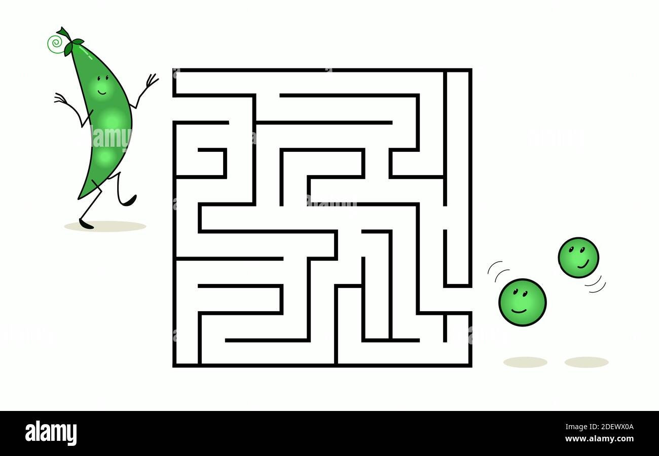 Square Maze Labyrinth With Cartoon Characters Cute Green Pea Pod Interesting Game For Children Worksheet For Education Stock Vector Image U0026 Art Alamy