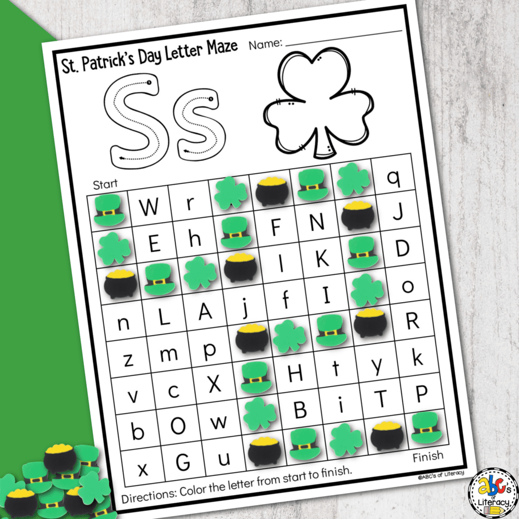 St Patrick s Day Letter Maze Preschool Worksheets