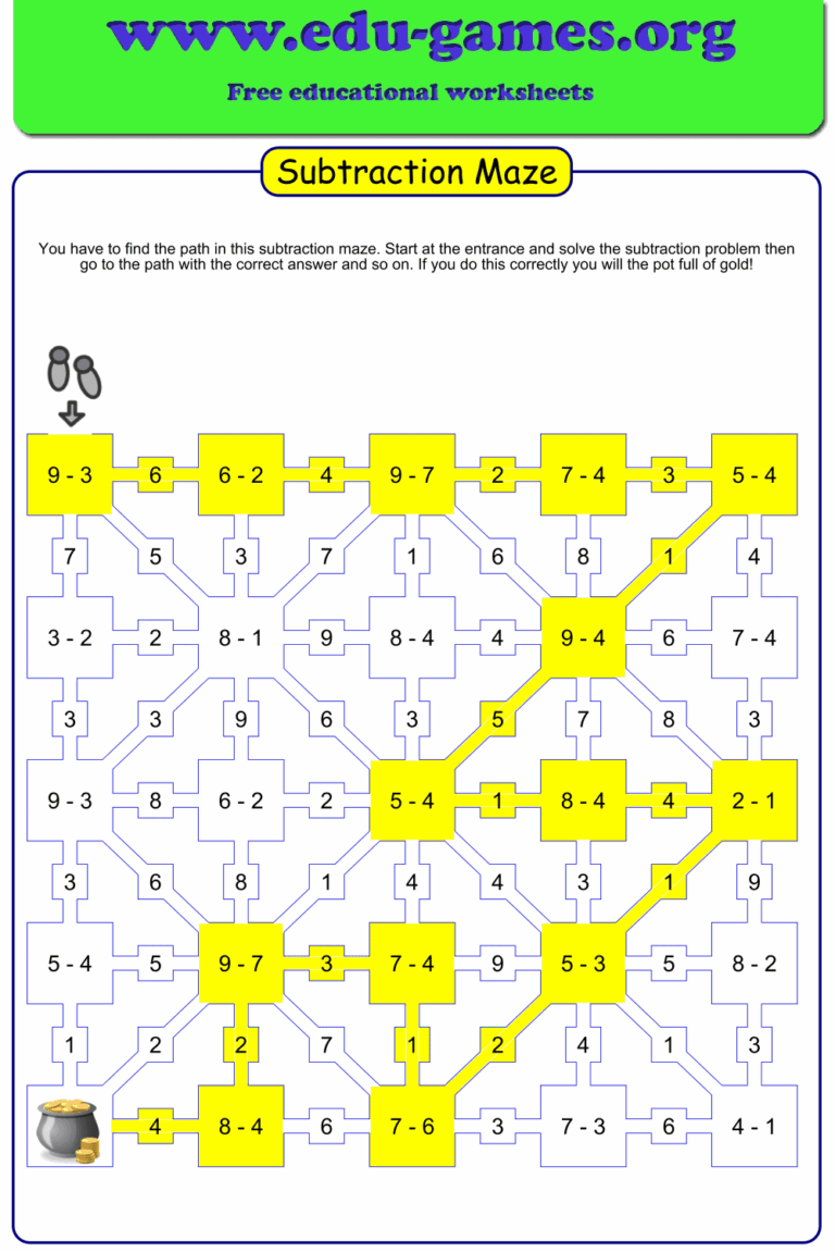 Subtraction Maze Maker Free Worksheets On Edu games