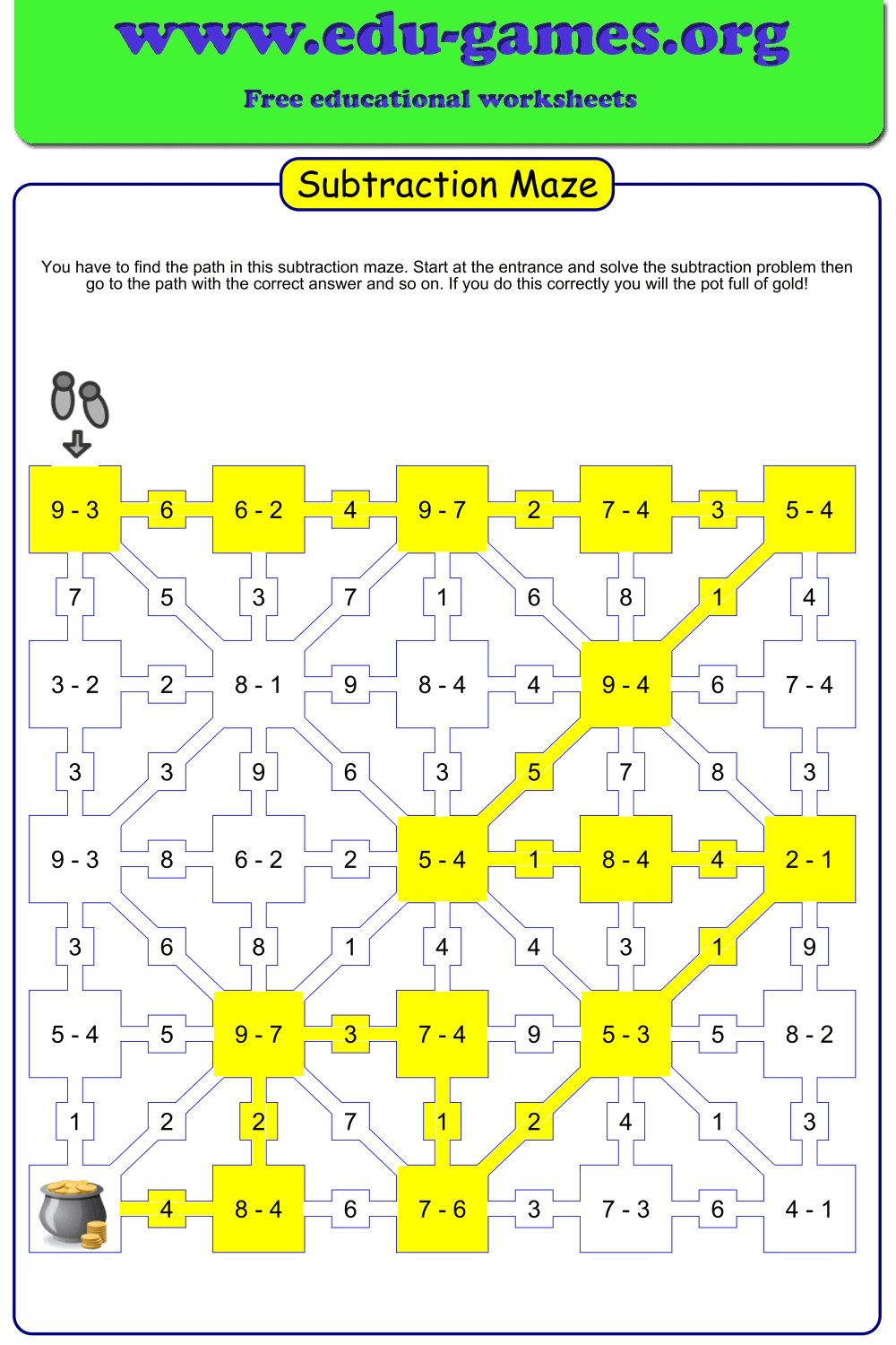 Subtraction Maze Maker Free Worksheets On Edu games