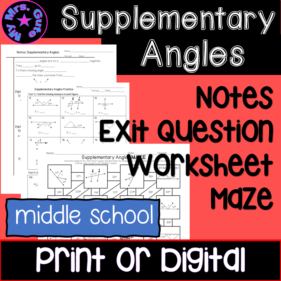 Supplementary Angles Math Notes Worksheet Maze Print Or Digital Activity Lesson Classful