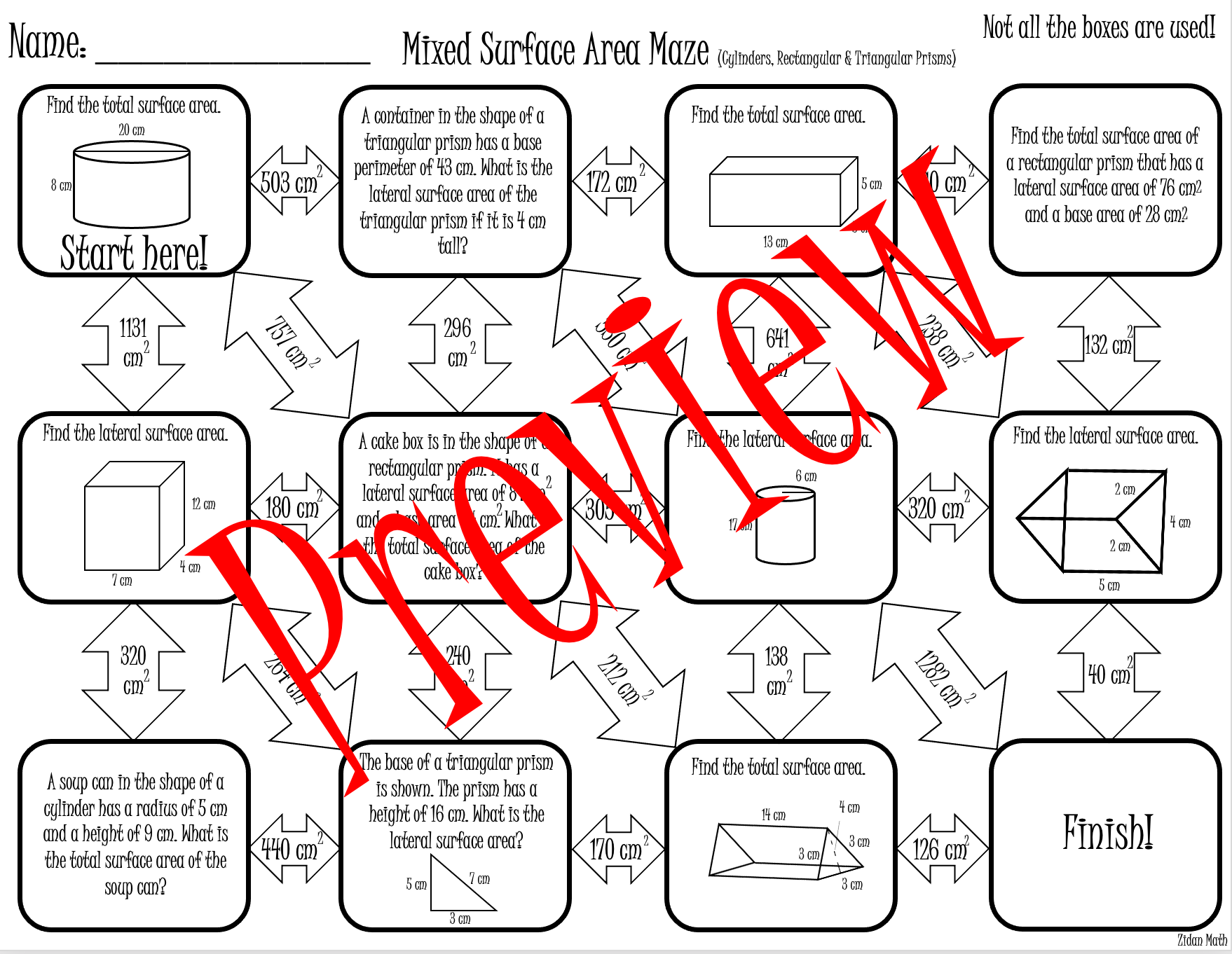 Surface Area Of Cylinders Triangular And Rectangular Prisms Maze Bundle TE Made By Teachers