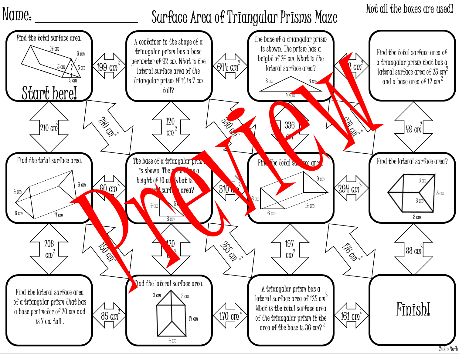Surface Area Of Triangular Prisms Maze TEK 8 7B Made By Teachers