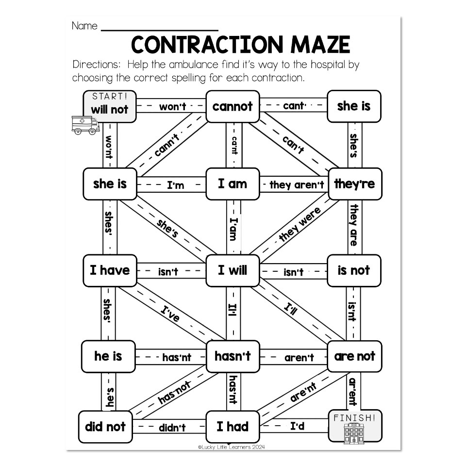 Surgery Classroom Transformation Grammar Contractions Contraction Maze Lucky Little Learners