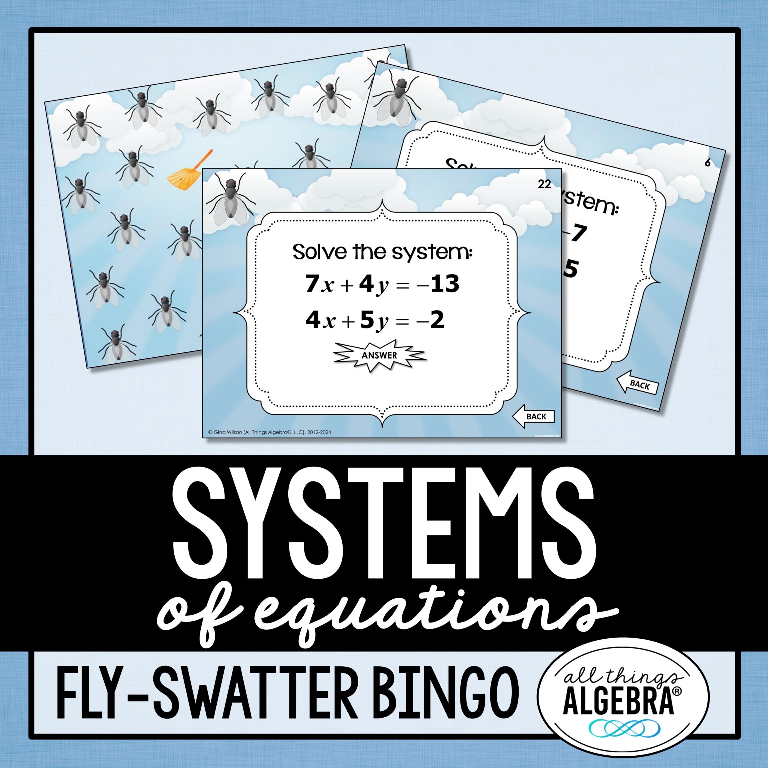Systems Of Equations Fly Swatter Bingo Game All Things Algebra 