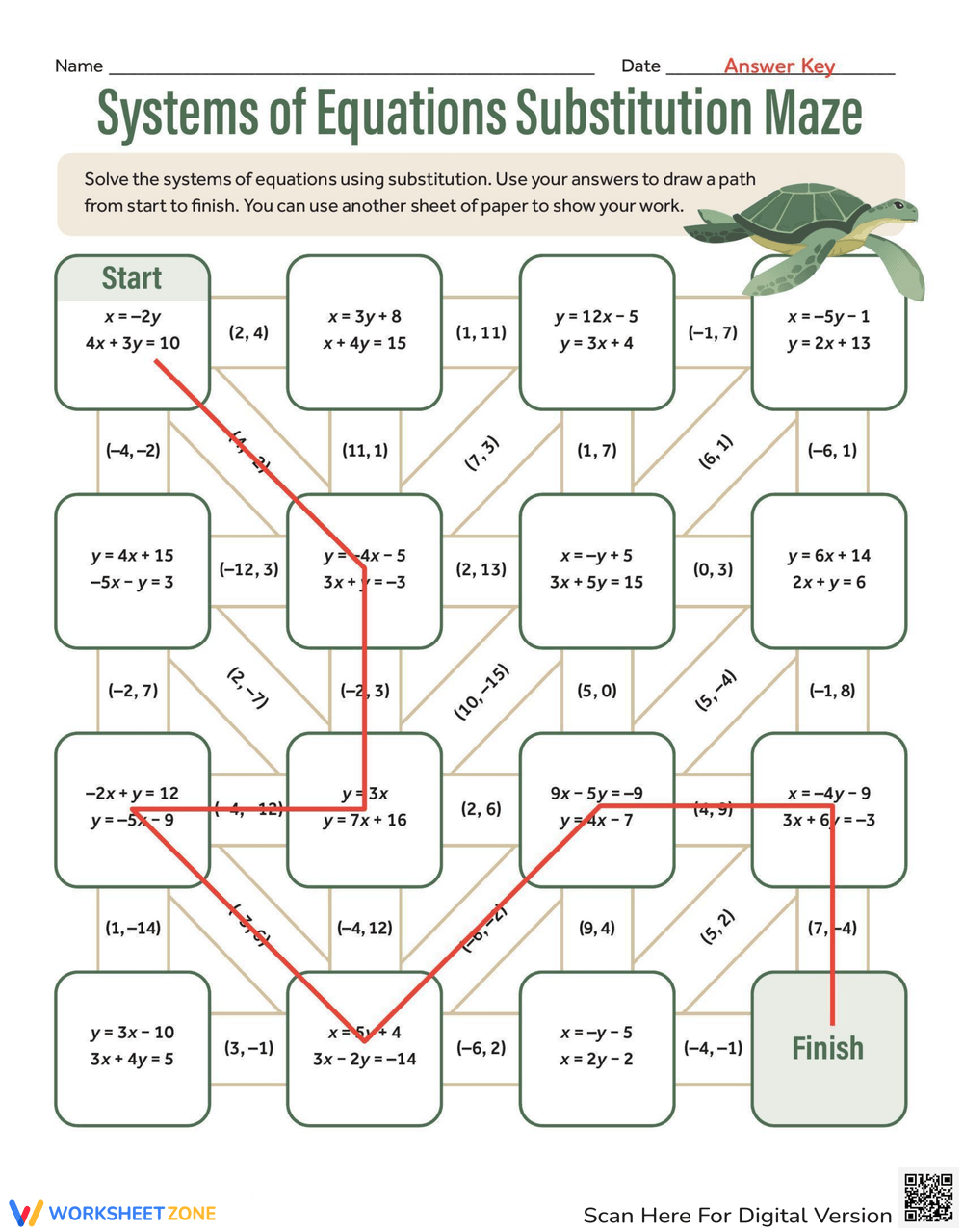 Systems Of Equations Substitution Maze Worksheet Worksheets Library