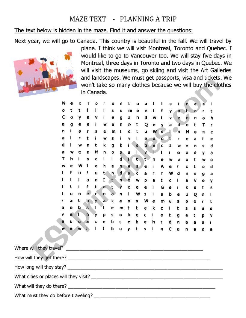 Text Maze Planning A Trip ESL Worksheet By Diana C rdenas