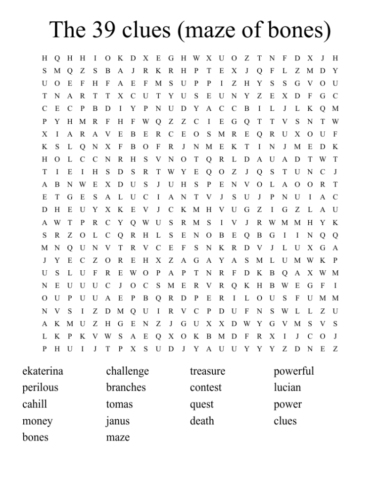 The 39 Clues maze Of Bones Word Search WordMint