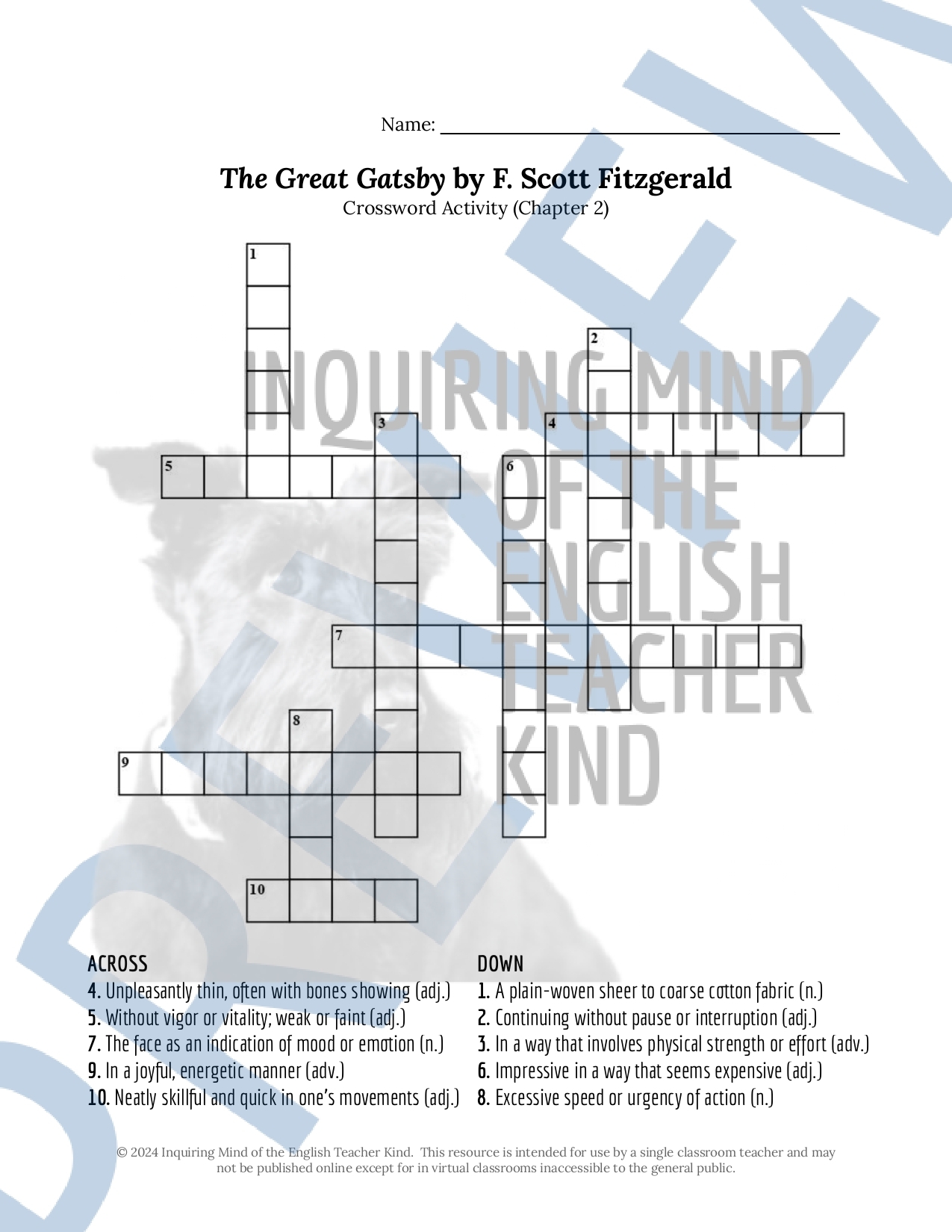 The Great Gatsby Chapter 2 Quiz Inference Worksheet And 