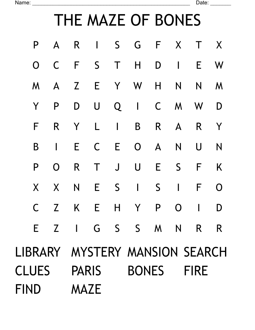 THE MAZE OF BONES Word Search WordMint
