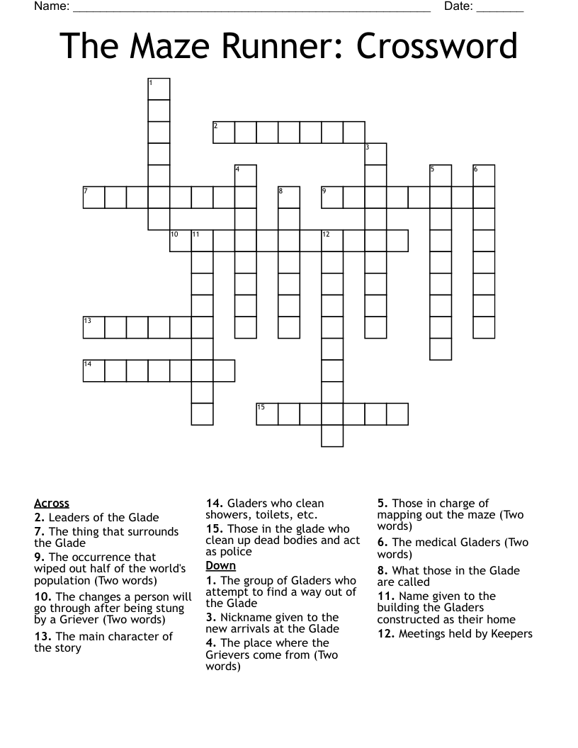 The Maze Runner Crossword WordMint