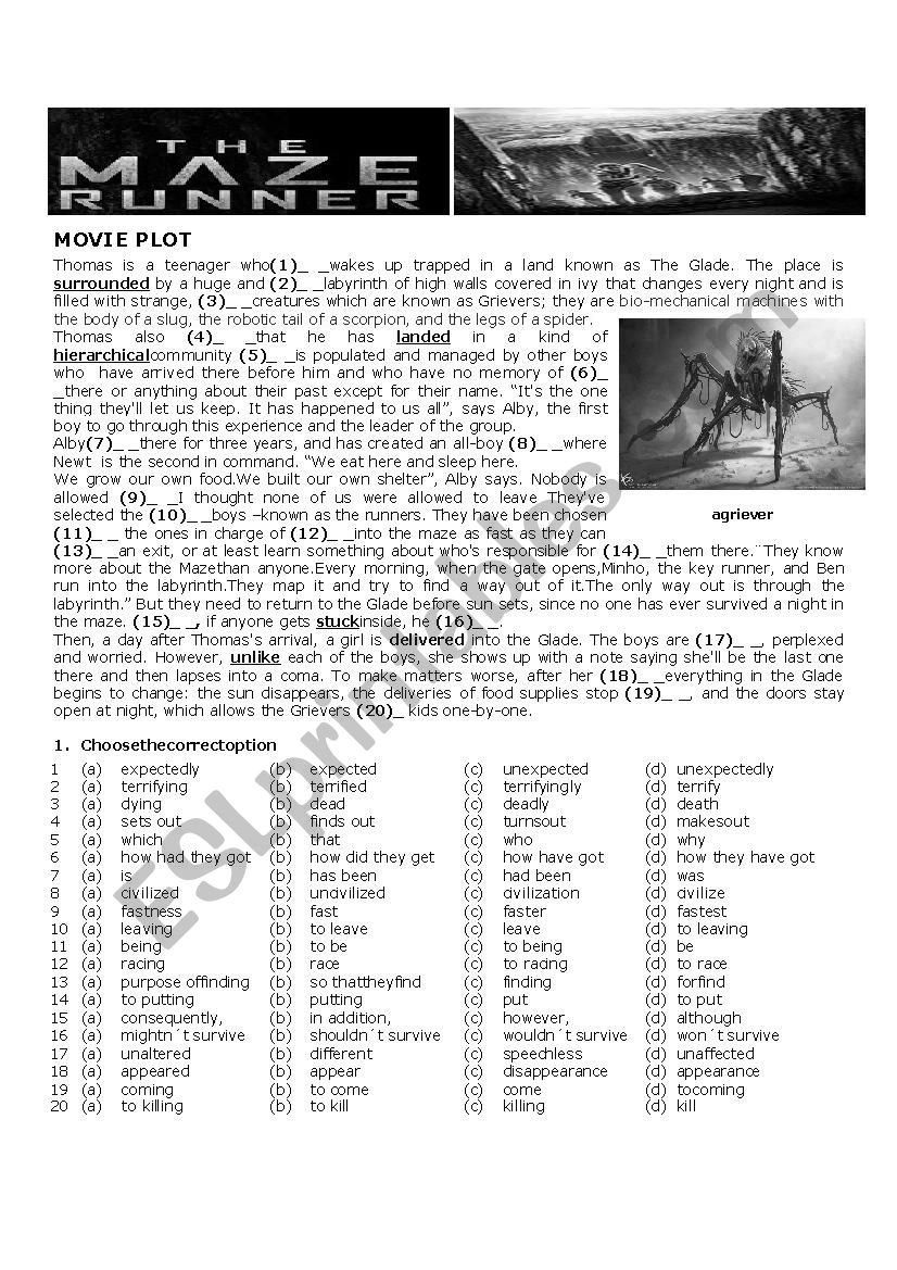 The Maze Runner ESL Worksheet By Cris M