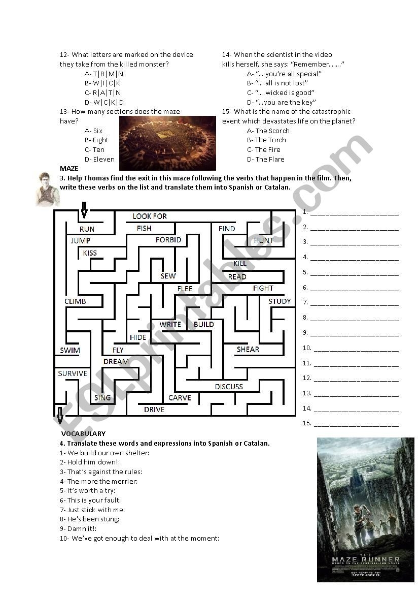 Maze Runner Movie Worksheet