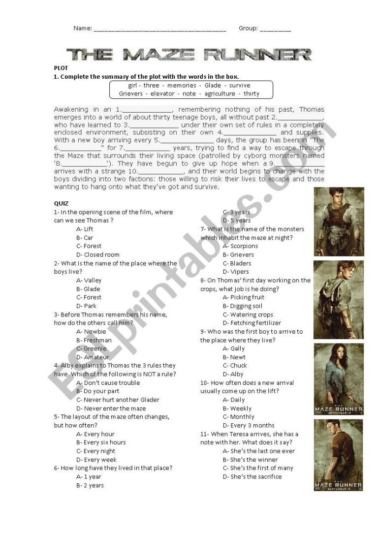 The Maze Runner movie ESL Worksheet By Achilipus
