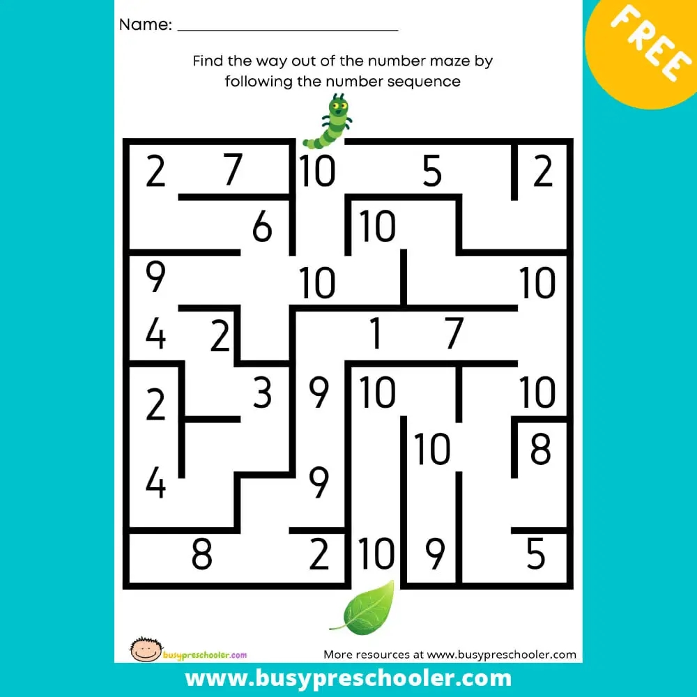 THE NUMBER 10 IDENTIFICATION MAZE BusyPreschooler