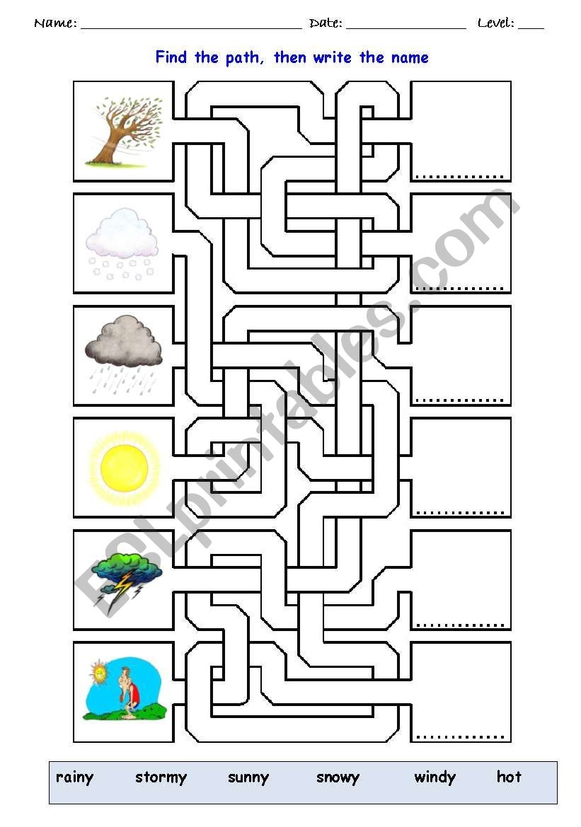 The Weather Maze ESL Worksheet By Isabelzr