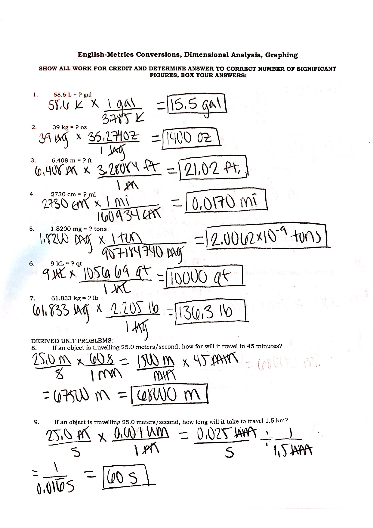 Dimensional Analysis Maze Worksheet Answer Key