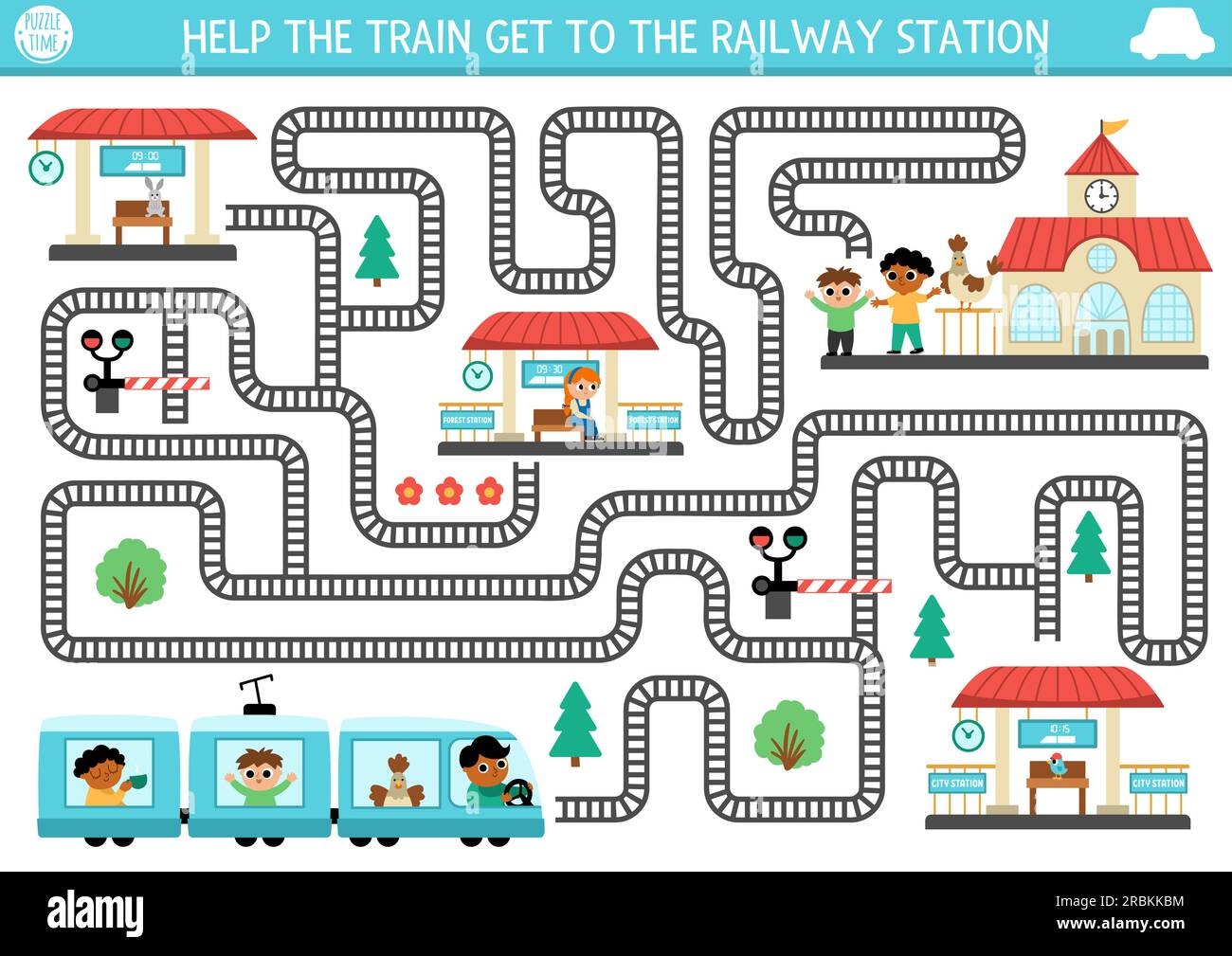 Transportation Maze For Kids With Railroad Driver Passengers 