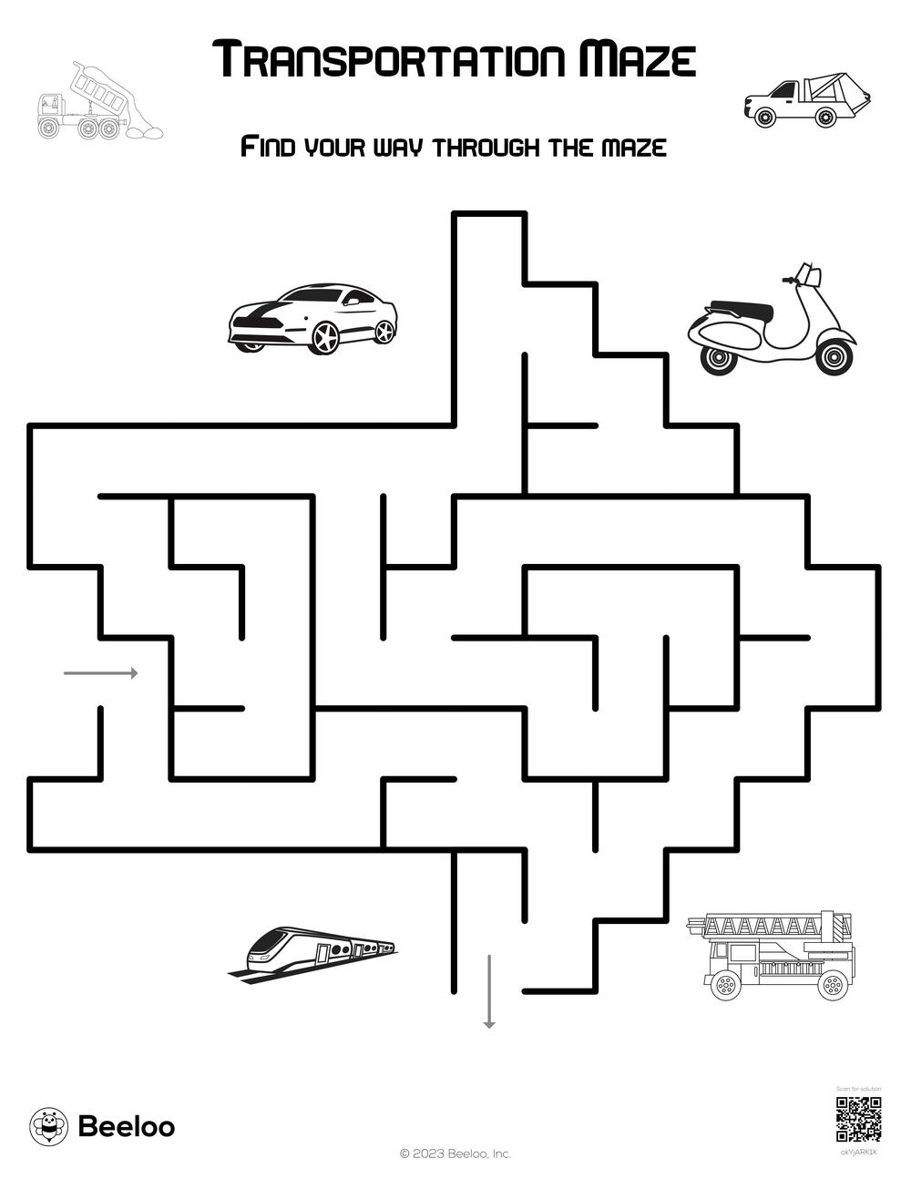 Transportation themed Mazes Beeloo Printable Crafts And 