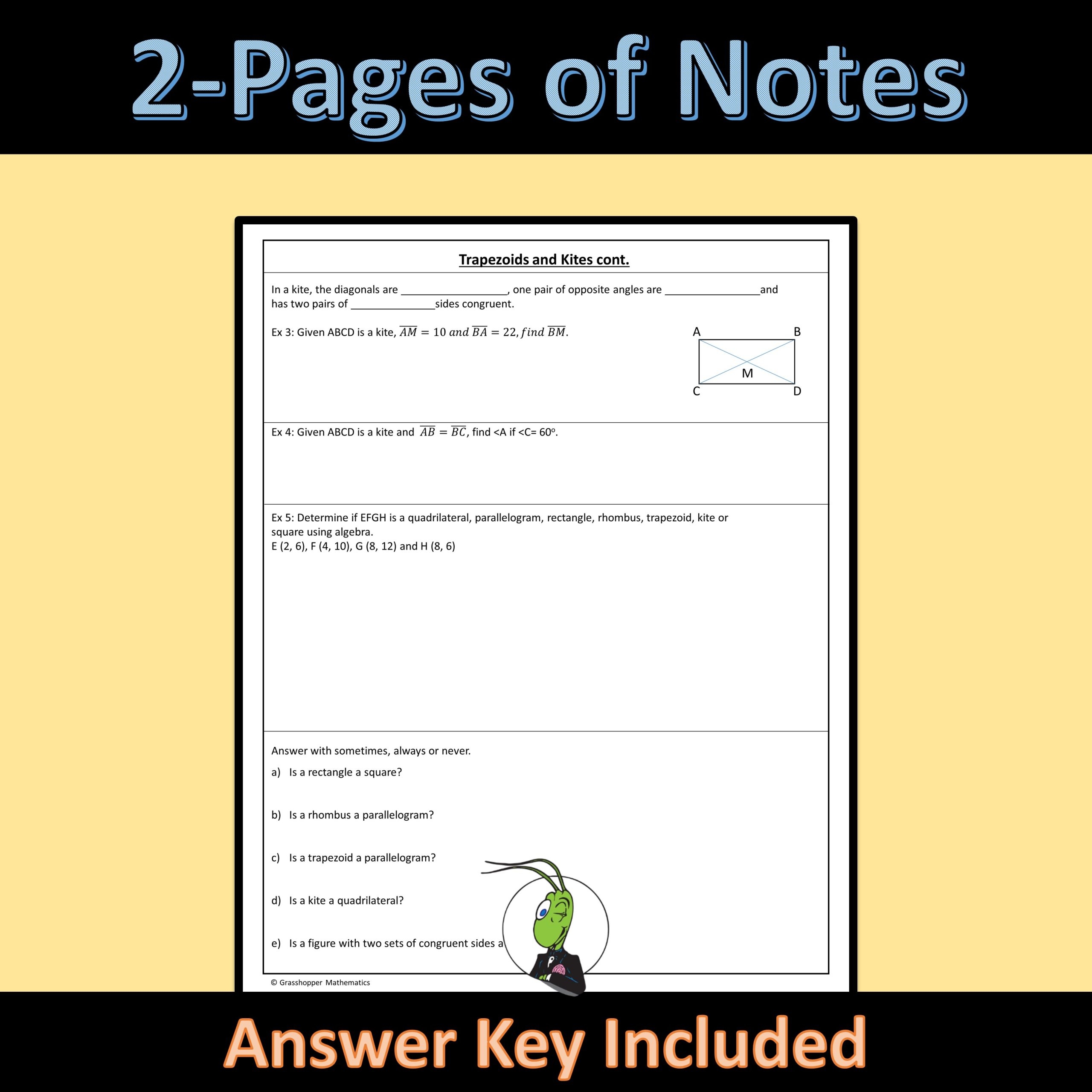 Trapezoid And Kites Properties Guided Notes Quadrilateral Polygon Geometry Made By Teachers