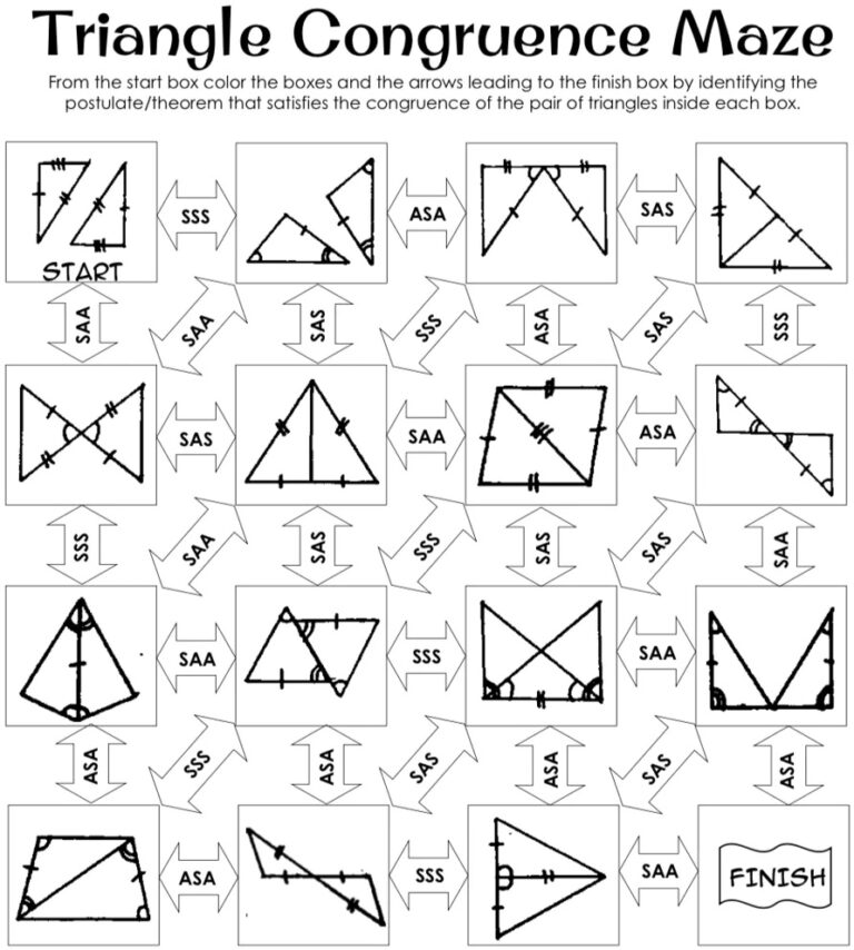 Triangle Congruence Maze From The Start Box Color The Boxes And The Arrows Leading To The