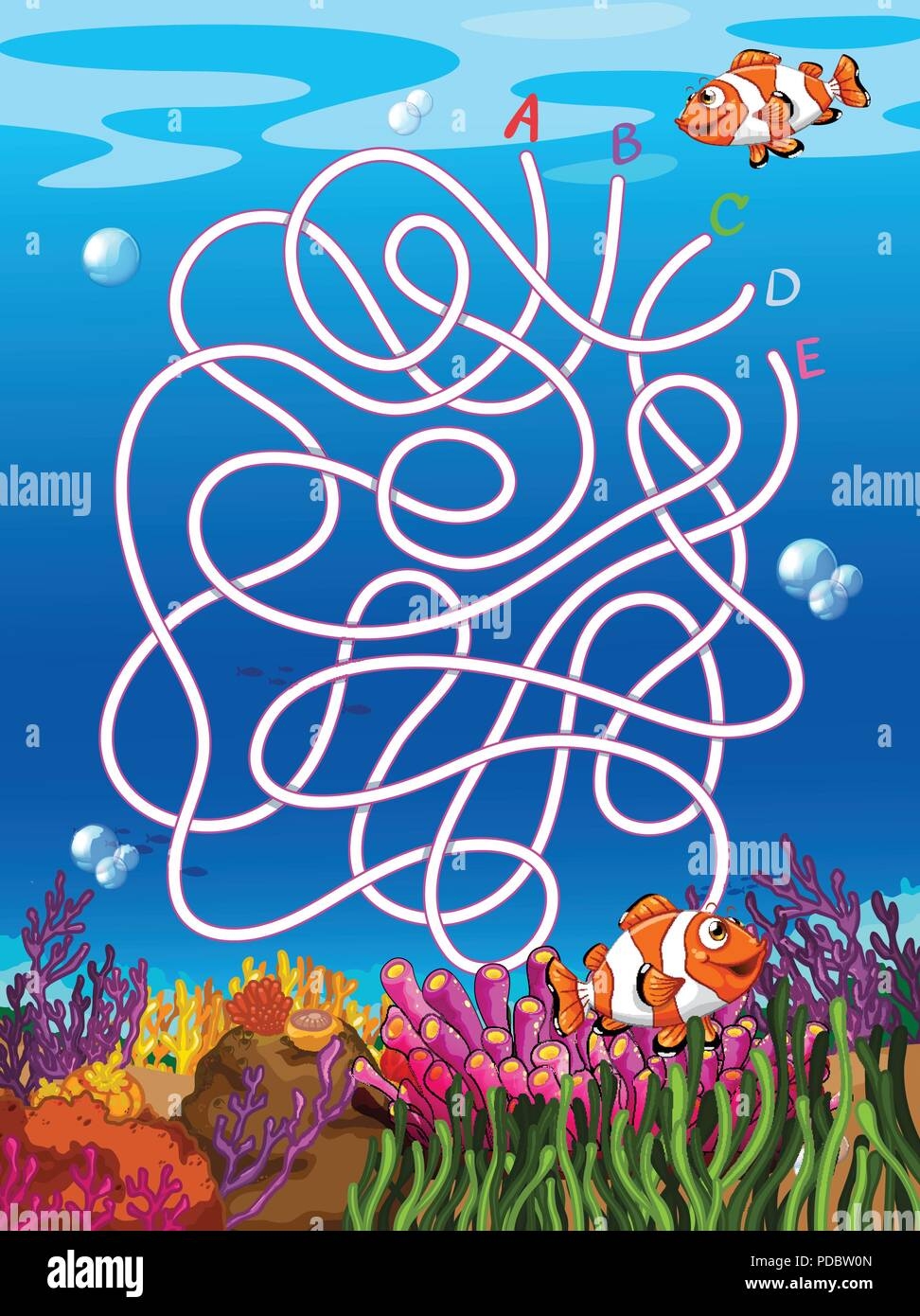 Underwater Maze With Clown Fish Illustration Stock Vector Image U0026 Art Alamy